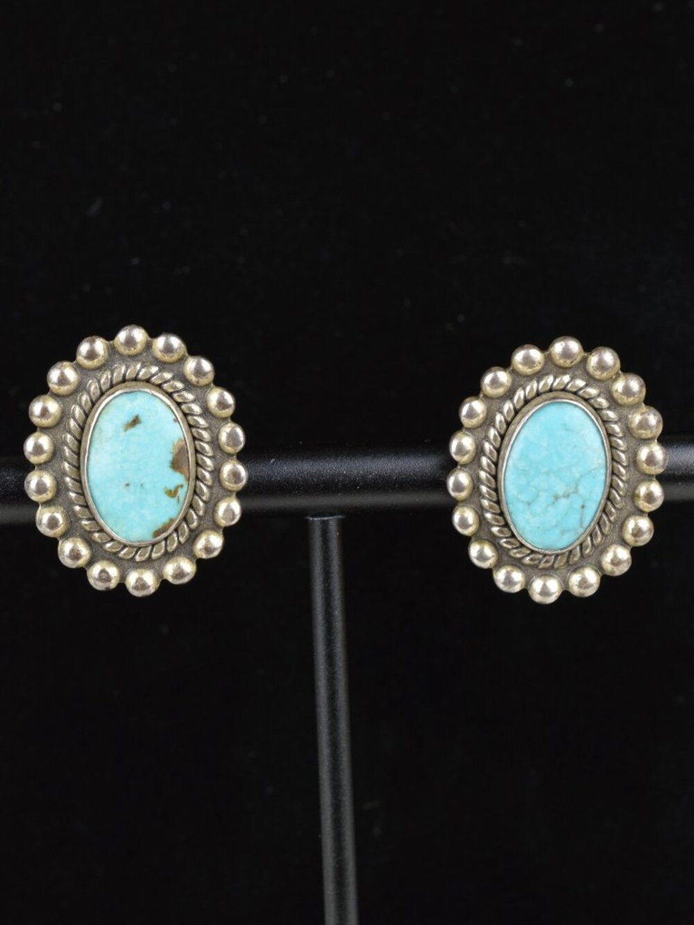 Vintage Navajo Sterling Silver Kingman Turquoise Screw Back Earrings 9g Concho